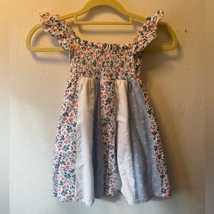 Penelope Mack Girls 4T Patchwork White Floral Smocked Summer Dress Cottagecore